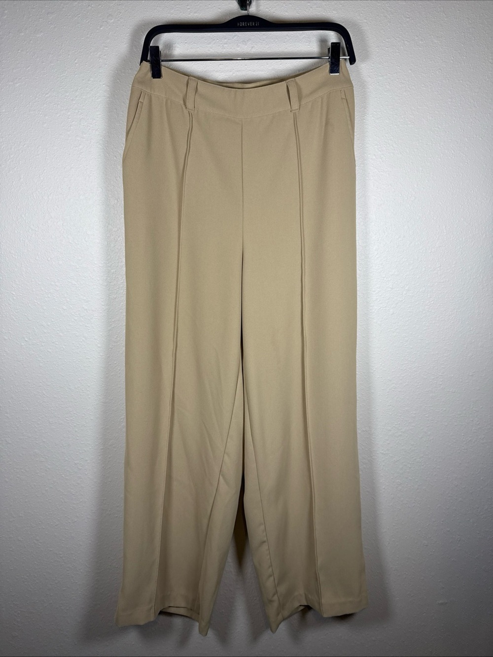 INC Women’s Tan Wide Leg Pull On Trousers Medium Career High Rise Elastic Waist